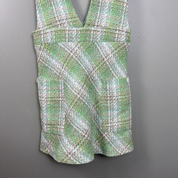 Zara Plaid Pinafore Tweed Dress Pastel Green White Overall Mini size Small - Picture 8 of 15